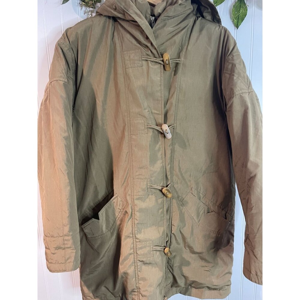 Vintage Utex Small Green Hooded Parka Coat With Wooden Toggles & Front Pockets
